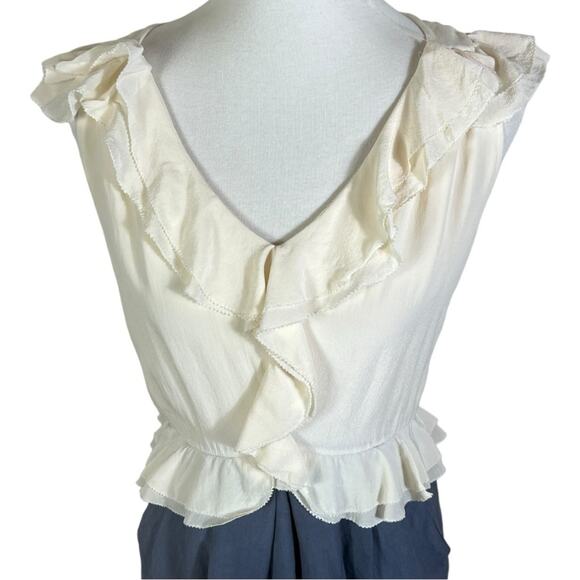 Rebecca Taylor Silk and Linen Cream and Slate Blue Fitted Dress Size 6 - Picture 7 of 9